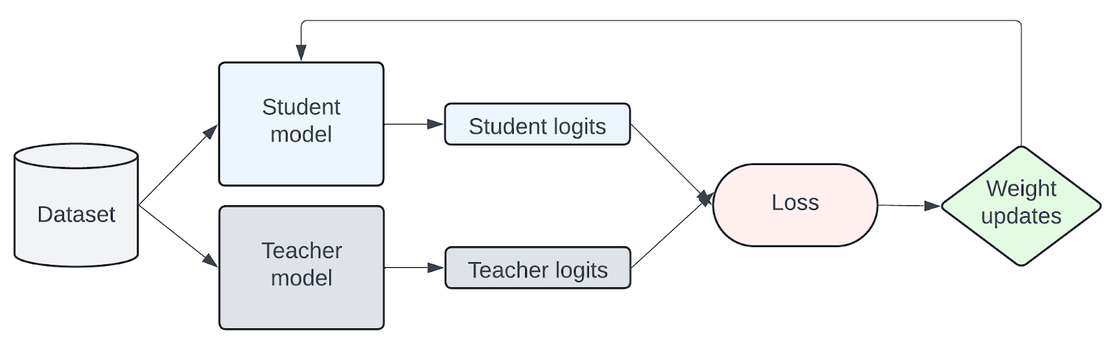 Figure 1: Simplified representation of knowledge transfer from teacher to student model