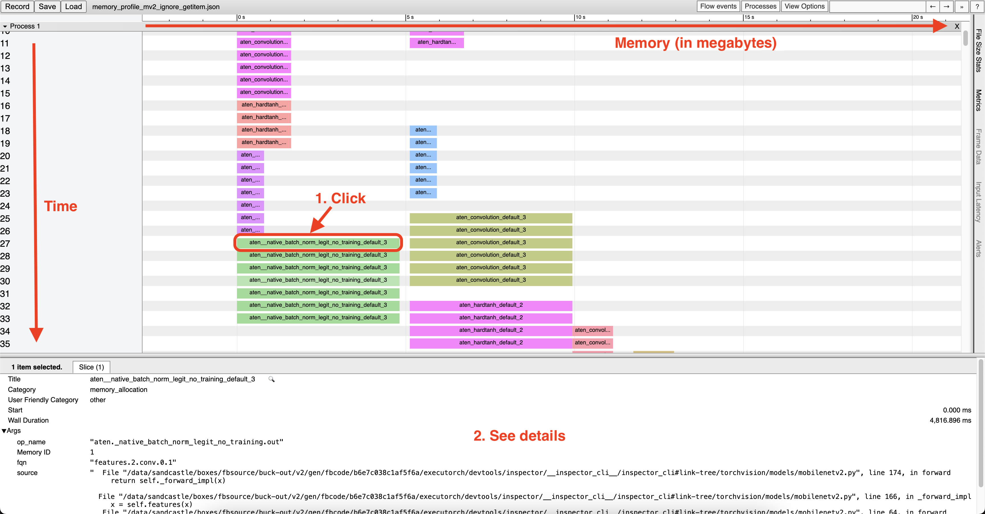 Memory planning Chrome trace visualization