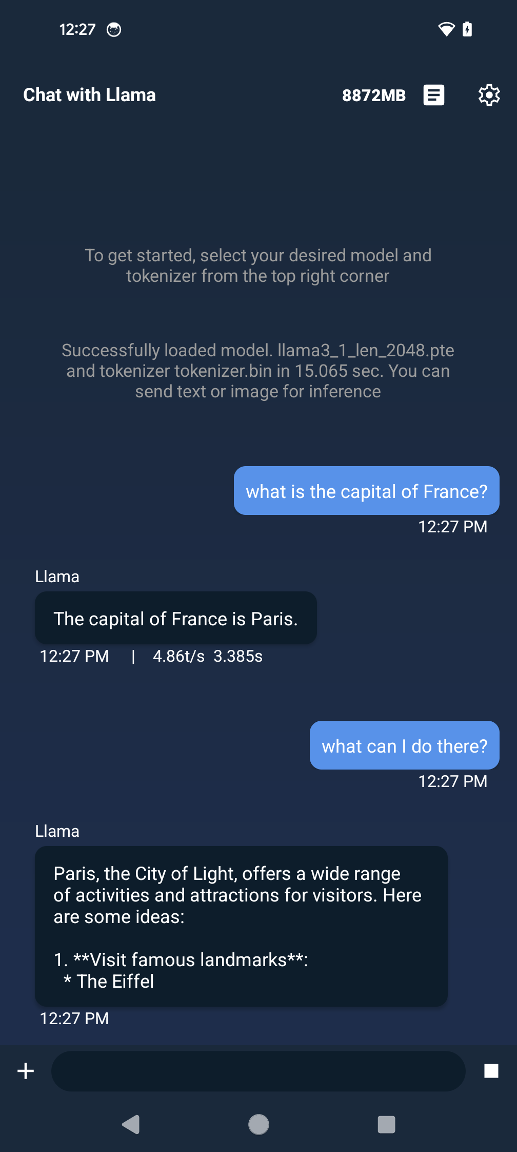 Android app running a LlaMA model