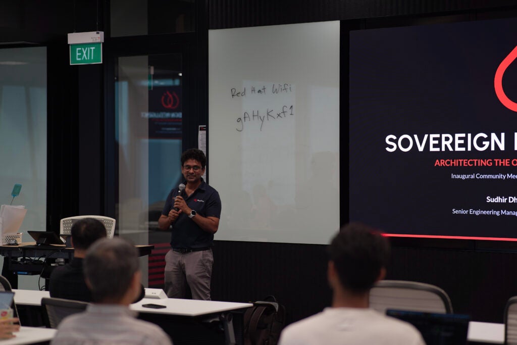Sudhir Dharanendraiah (Red Hat) presenting at Singapore meetup