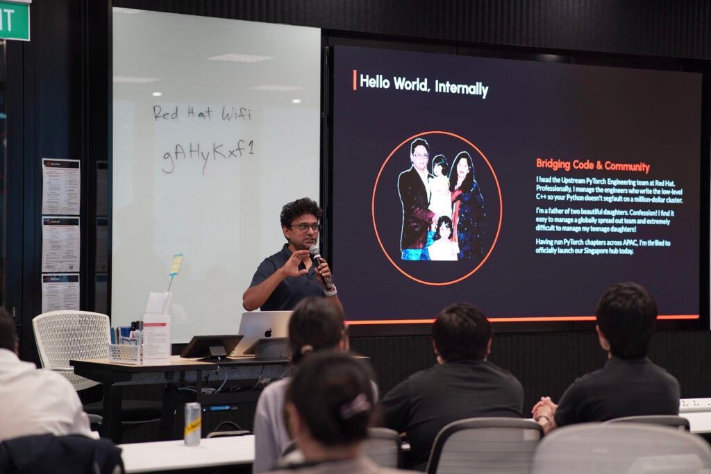 Sudhir Dharanendraiah (Red Hat) presenting his talk at Singapore meetup